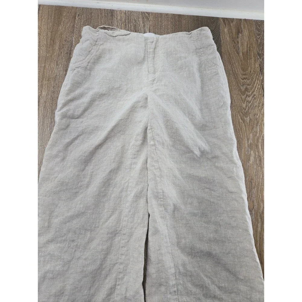 Reformation Women's 0P Cropped Wide Leg Linen Pant Beige Oatmeal Flax
